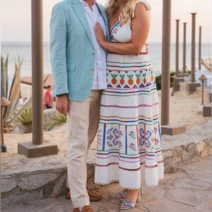 Farm Rio Off-White Embroidered Maxi Dress